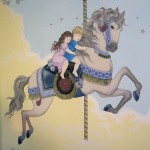 magical custom Mural for kids room of carousel horse with sleeping children